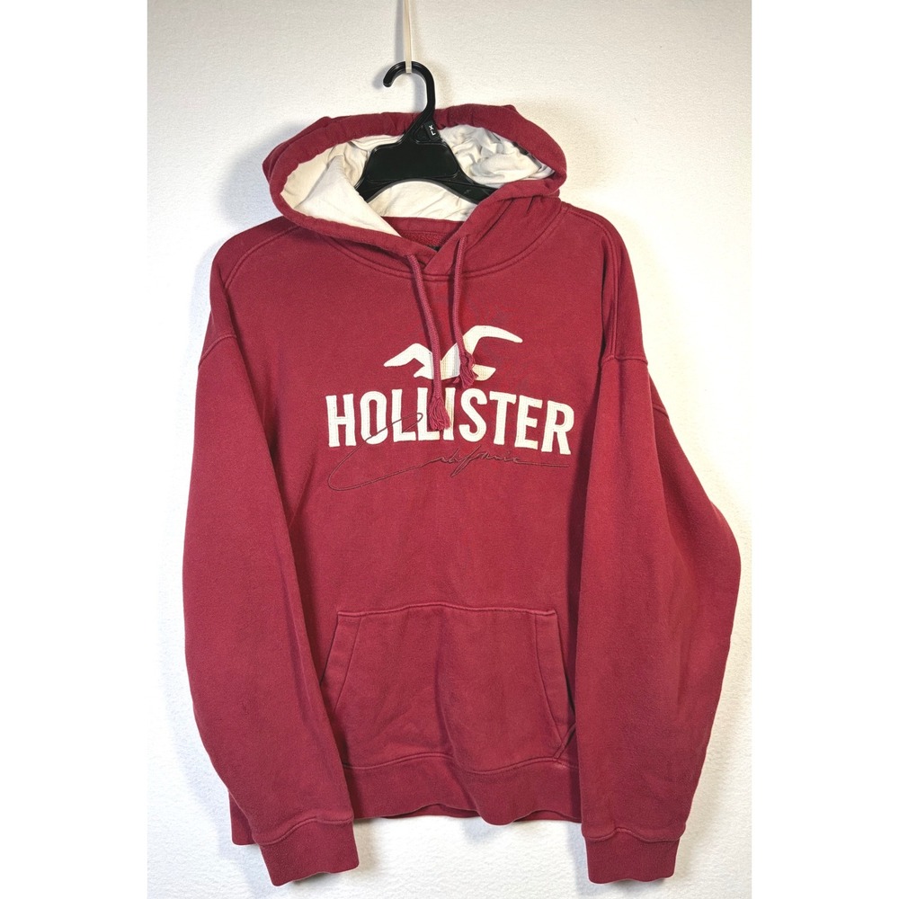 Hollister Hoodie Mens Large Red Excellent California Logo Pullover Sweatshirt